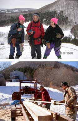 Neil Livingston and friends; Portable saw mill